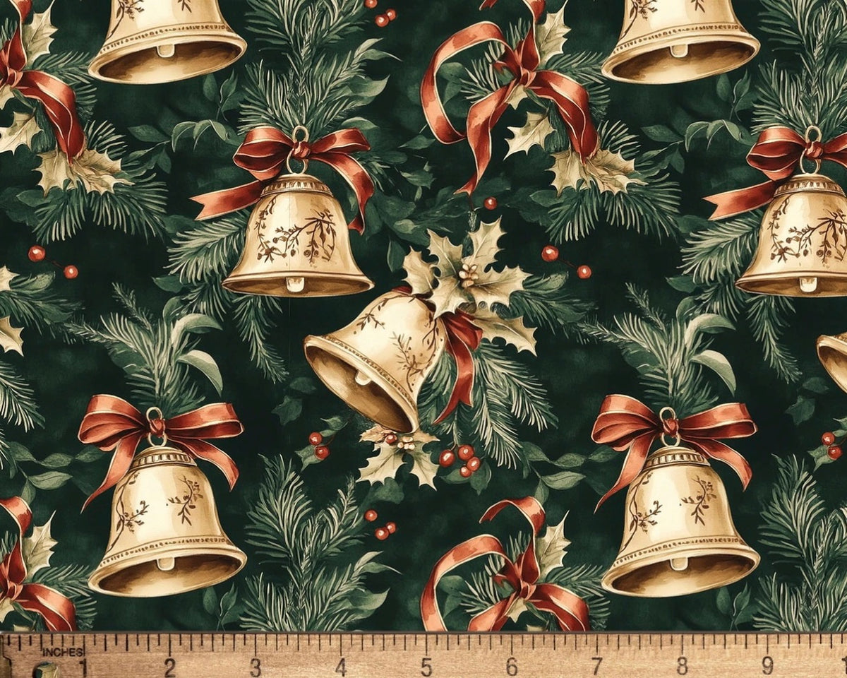 Christmas - Christmas Bell Traditions Green from David Textiles Fabrics