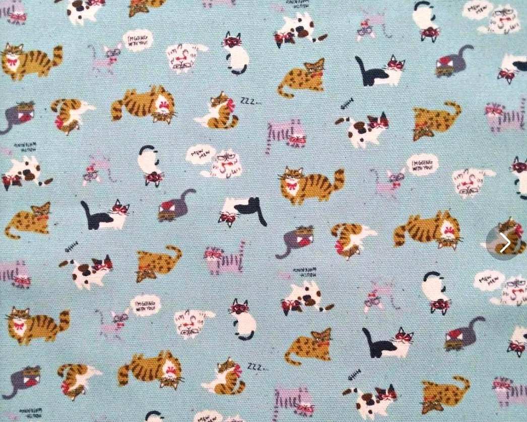 Chibi Petit OXFORD - Cats Light Blue from Kokka Fabric
