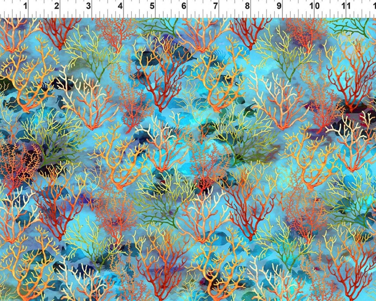 Calypso III - Coral Teal from In The Beginning Fabric