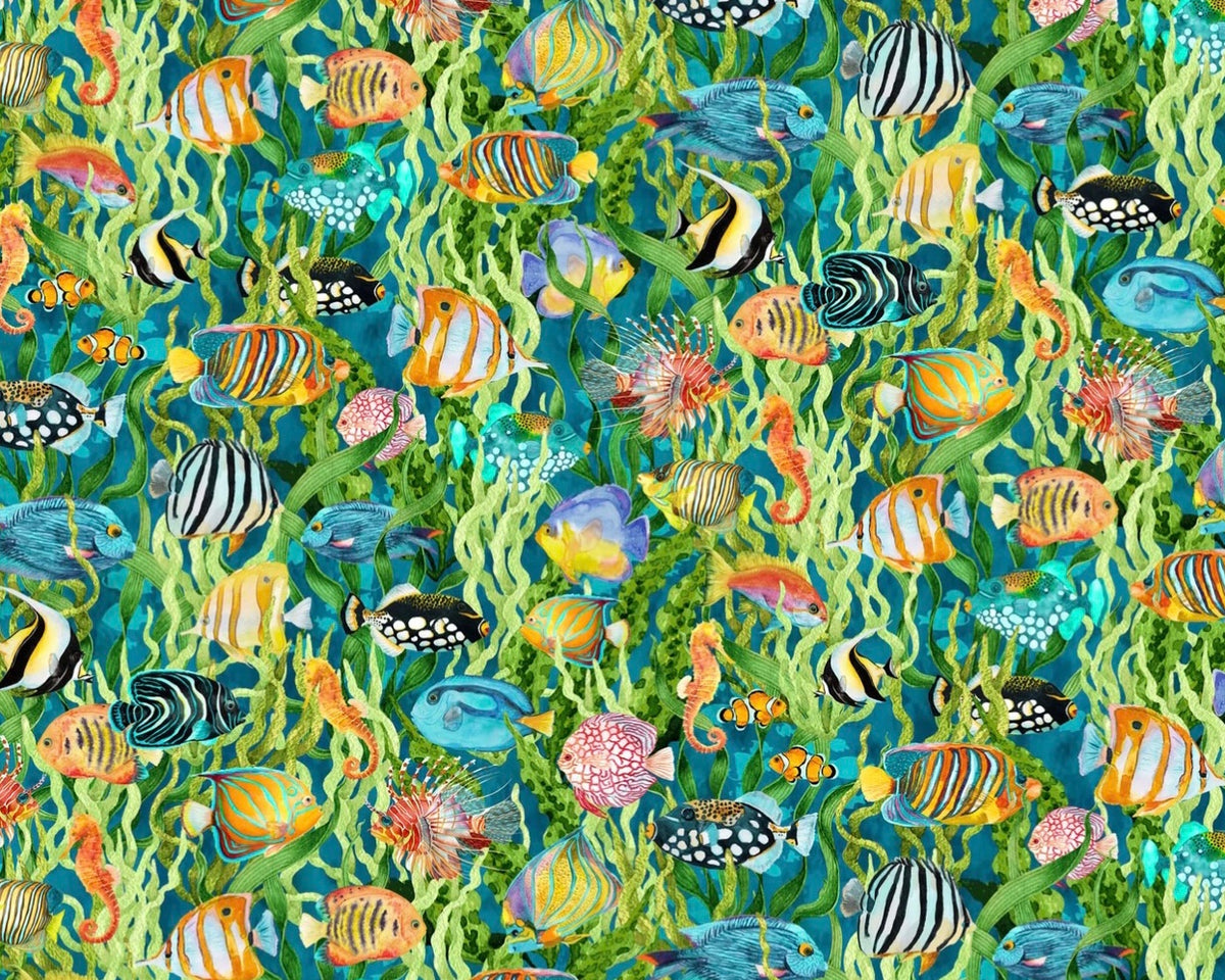 Calypso III - Fish Teal from In The Beginning Fabric