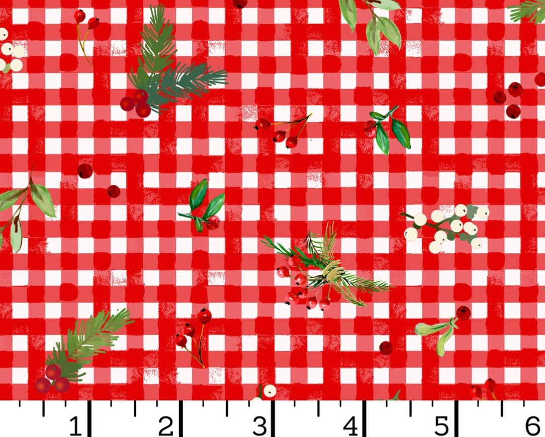 Winter Wreaths - Gingham Greens Red from Maywood Studio Fabric