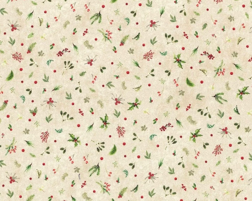 Winter Wreaths - Tiny Greenery Cream from Maywood Studio Fabric