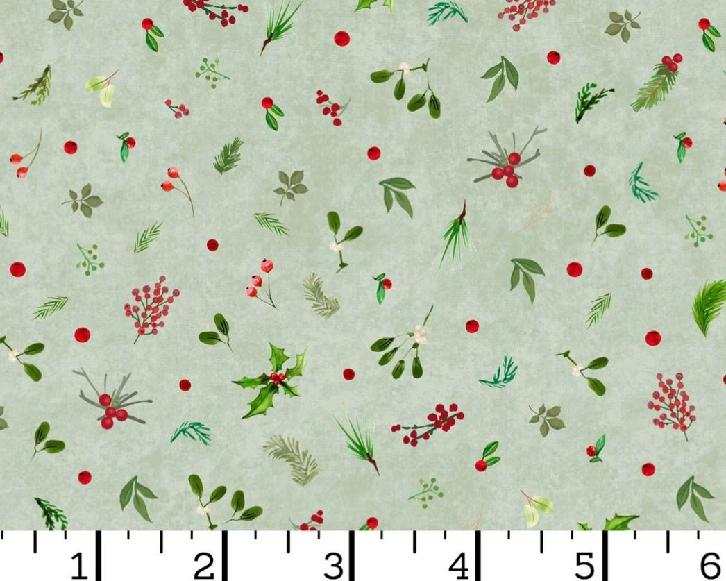 Winter Wreaths - Tiny Greenery Green from Maywood Studio Fabric
