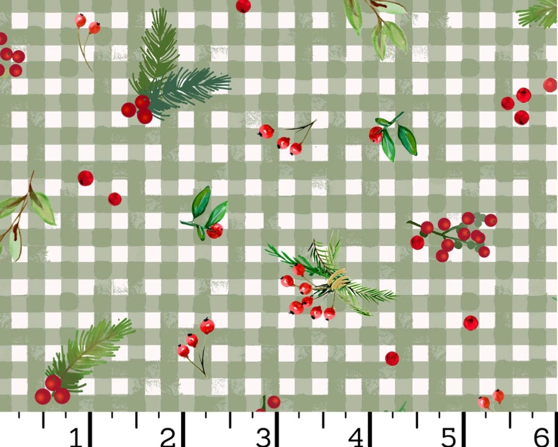 Winter Wreaths - Gingham Greens Green from Maywood Studio Fabric
