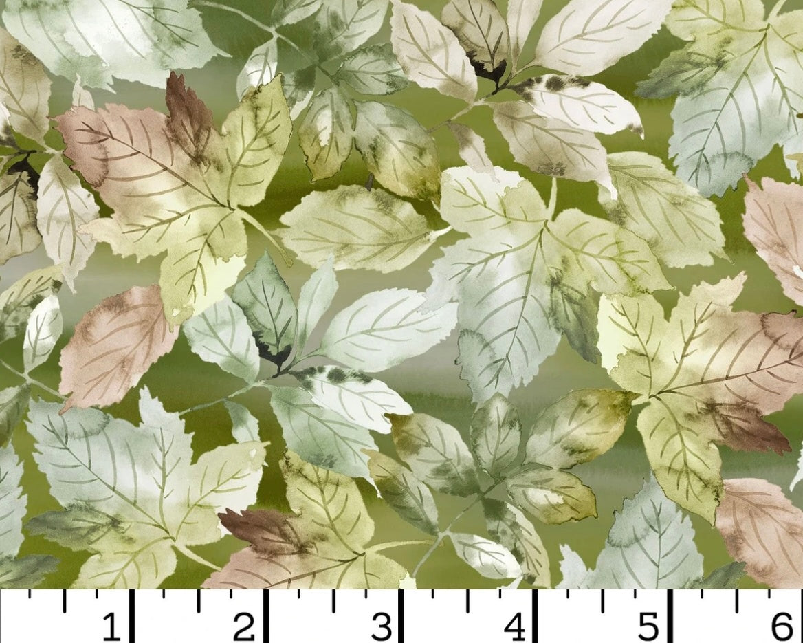 Rustle - Packed Leaves Green from Maywood Studio Fabric