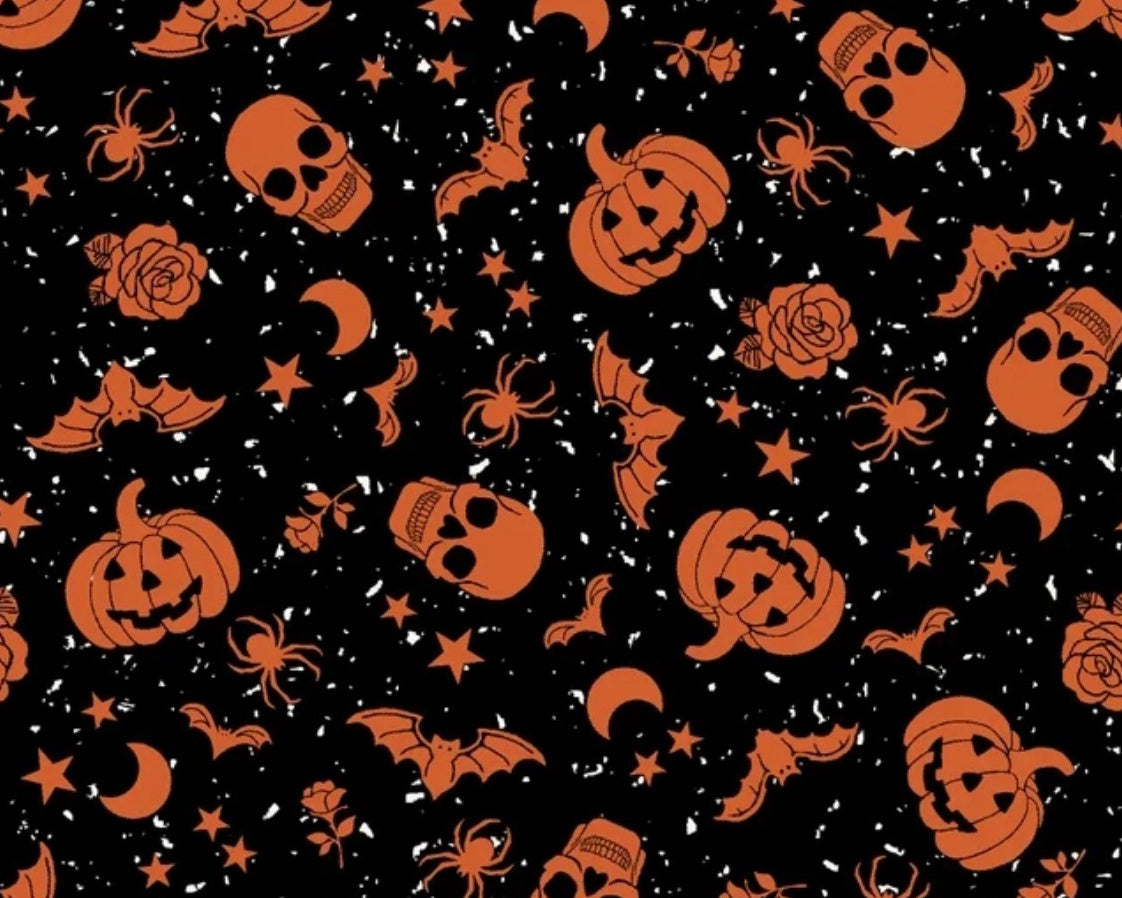 Goth Gardens - Pumpkins Skulls Black from Maywood Studio Fabric