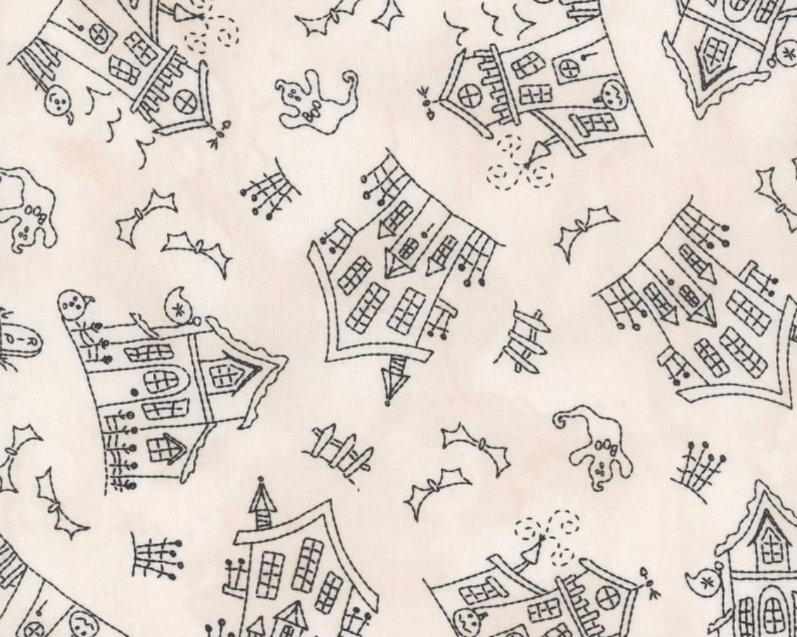 Spooky Stitches - Haunted House Cream from Maywood Studio Fabric