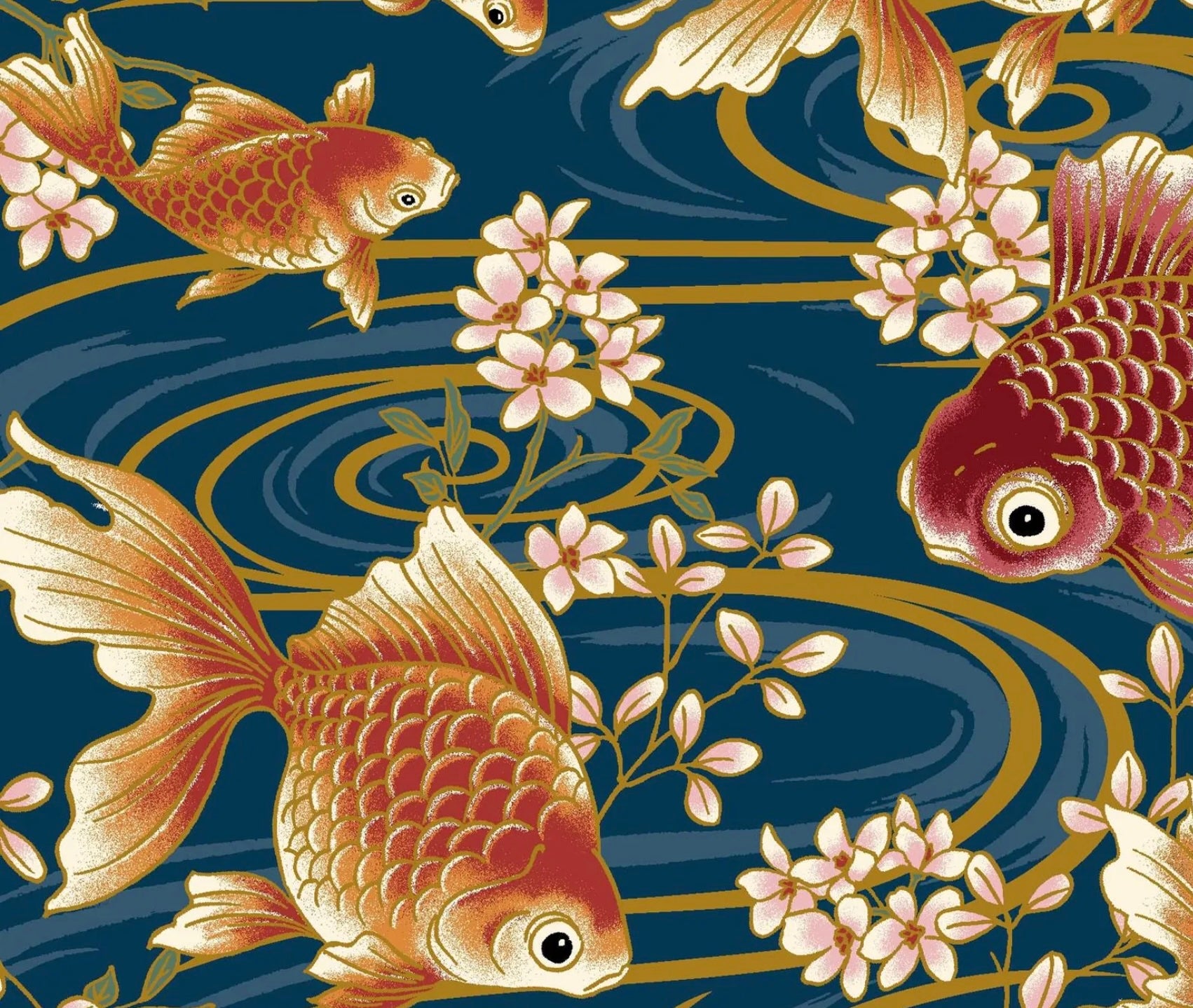 Goldfish and Inari DOBBY - Goldfish Swirl Blue from Cosmo Fabric