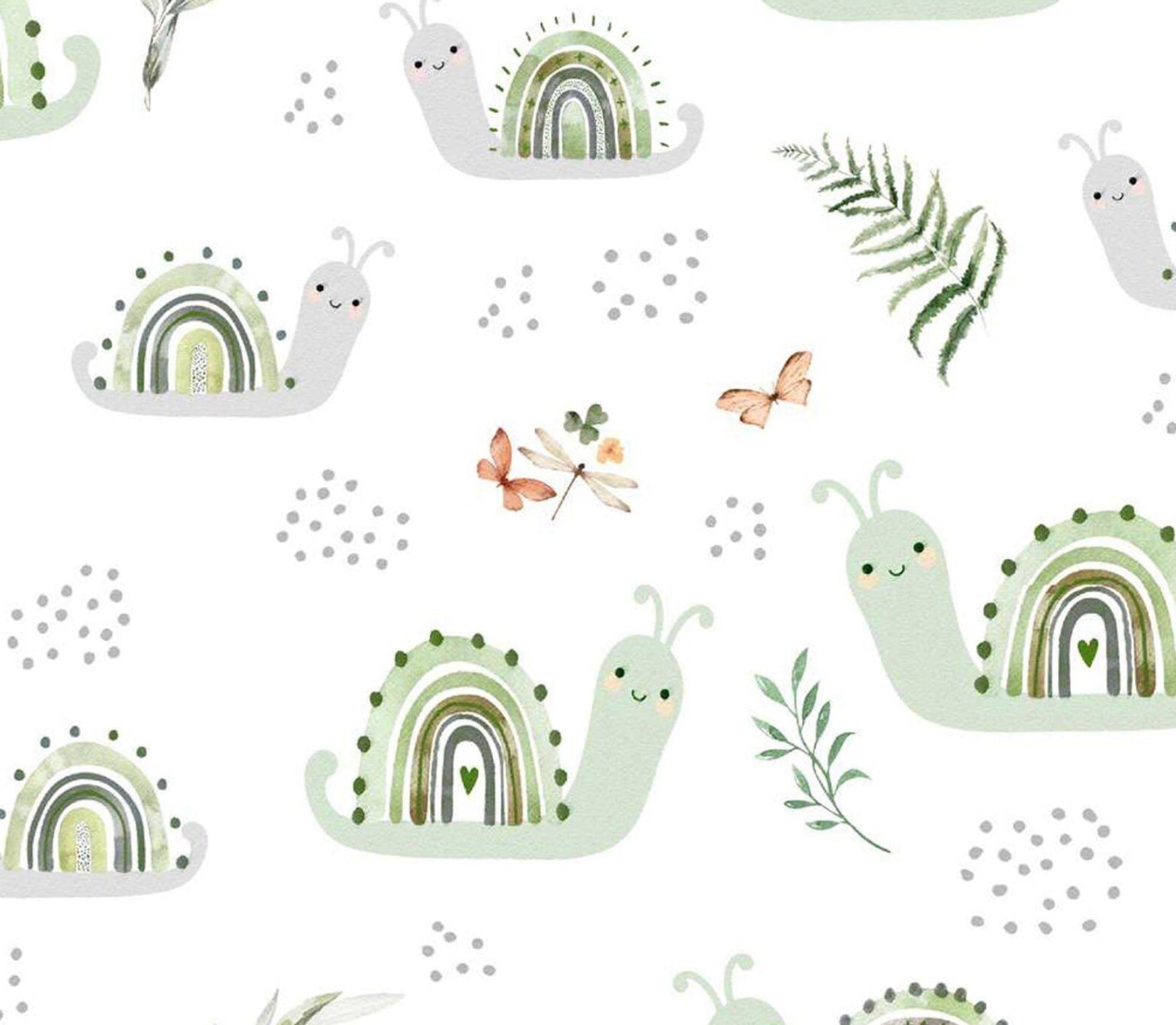 Nursery FLANNEL - Nature Crawls Snails White from Springs Creative Fabric